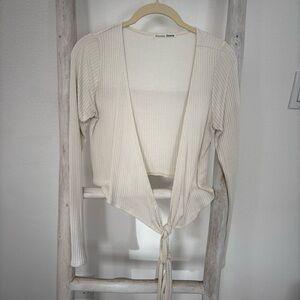 Reformation Cream Ribbed Cardigan
